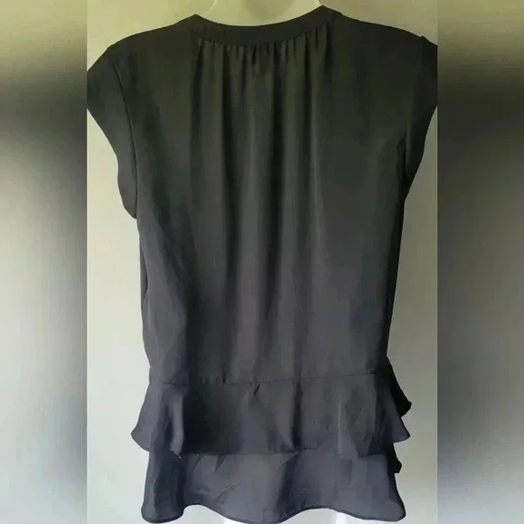 Size SM, MOSSIMO Black Drop Waist Chiffon Top, Ruffle Bottom, Ruffle Cap Sleeves - Picture 11 of 12